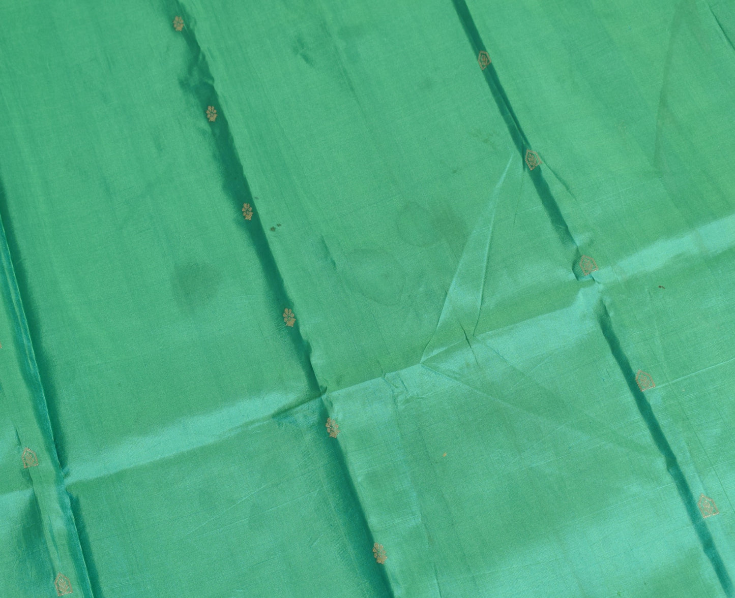 Sushila Vintage Aqua Green Sari Remnant Scrap Zari Woven Pure Silk Craft Fabric