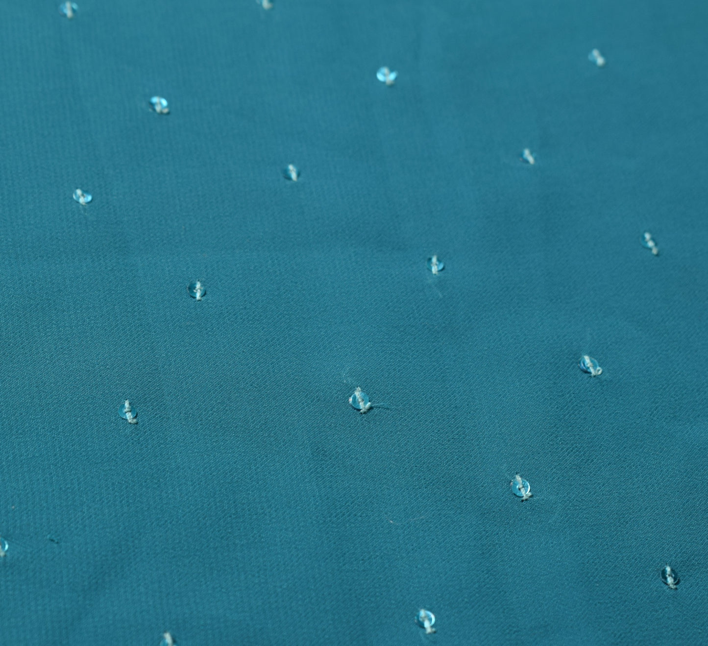 Sushila Vintage Teal Blue Sari Remnant Scrap Art Georgette Sequins Craft Fabric