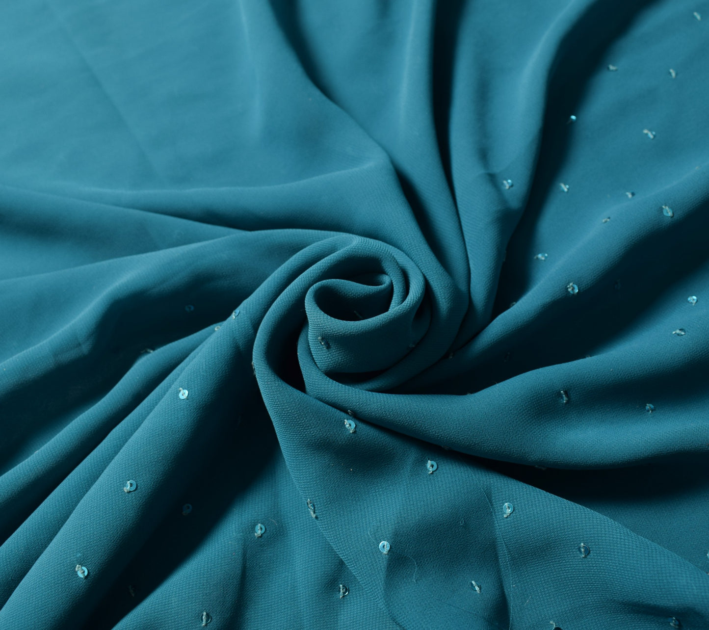 Sushila Vintage Teal Blue Sari Remnant Scrap Art Georgette Sequins Craft Fabric