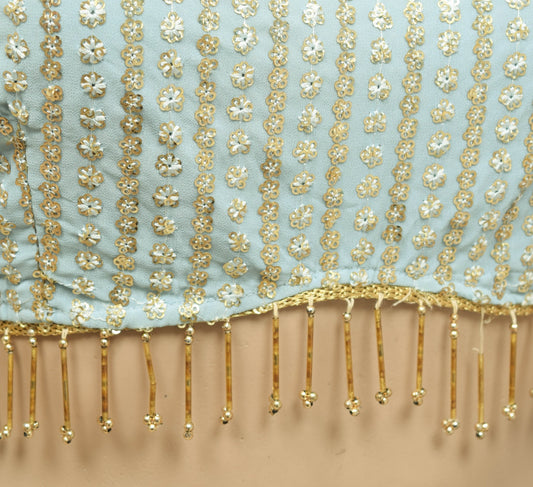 Vtg Blue Stitched Sari Blouse Sequins Embellish Designer Branded Crop Top 36