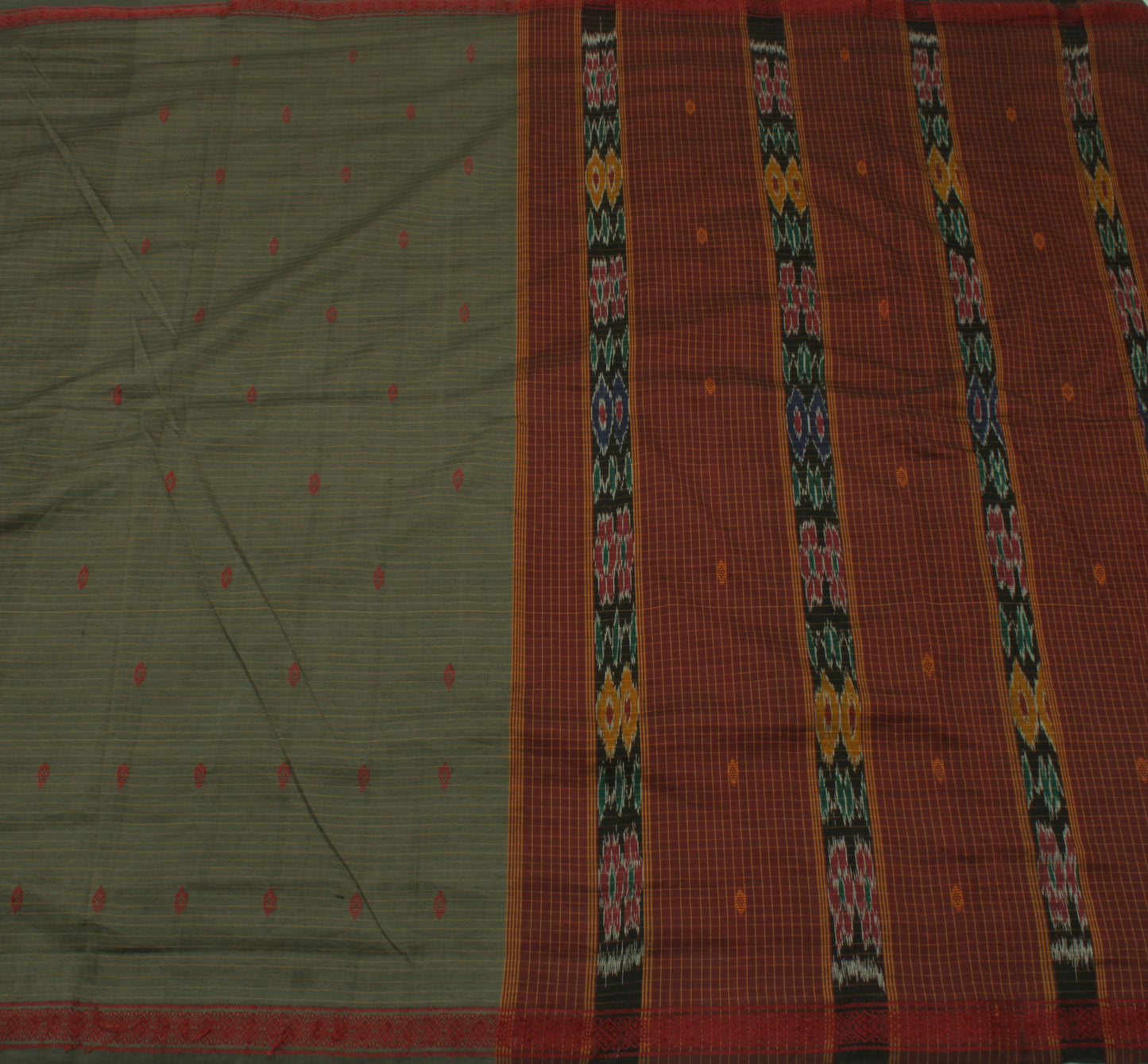 Sushila Vintage Gray Indian Saree 100% Pure Cotton Woven Floral Sari Fabric