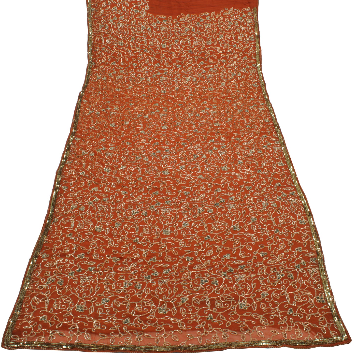 Sushila Vintage Rust HEAVY Saree Pure Georgette Sequins Embellish 6 Yard Sari Dress Fabric