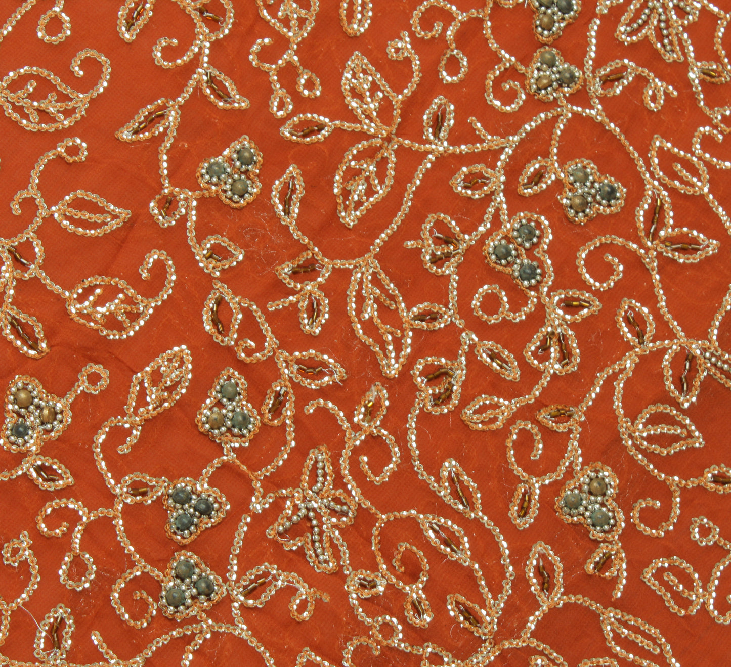 Sushila Vintage Rust HEAVY Saree Pure Georgette Sequins Embellish 6 Yard Sari Dress Fabric