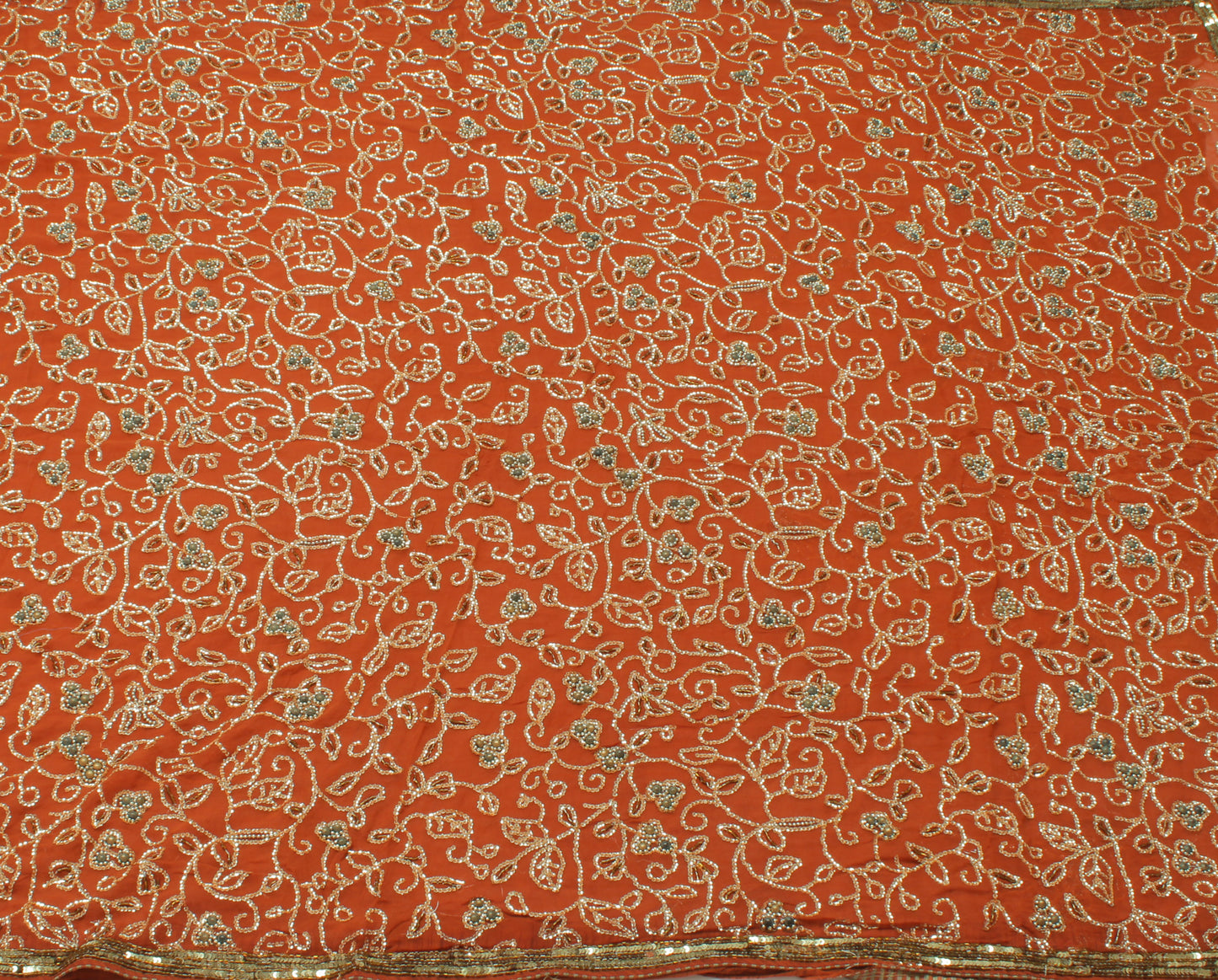 Sushila Vintage Rust HEAVY Saree Pure Georgette Sequins Embellish 6 Yard Sari Dress Fabric