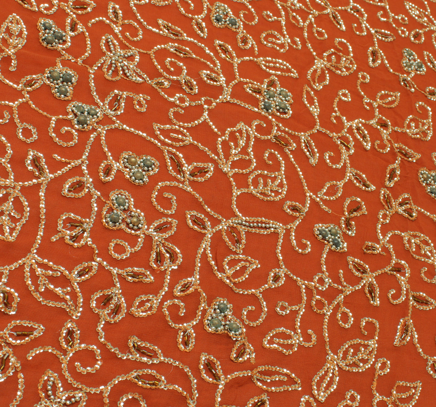 Sushila Vintage Rust HEAVY Saree Pure Georgette Sequins Embellish 6 Yard Sari Dress Fabric