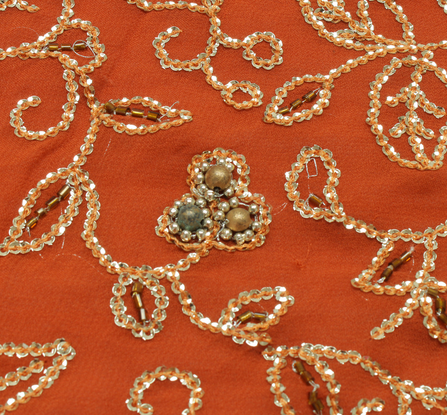 Sushila Vintage Rust HEAVY Saree Pure Georgette Sequins Embellish 6 Yard Sari Dress Fabric