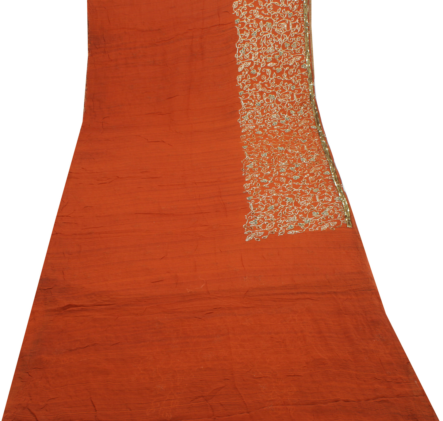 Sushila Vintage Rust HEAVY Saree Pure Georgette Sequins Embellish 6 Yard Sari Dress Fabric