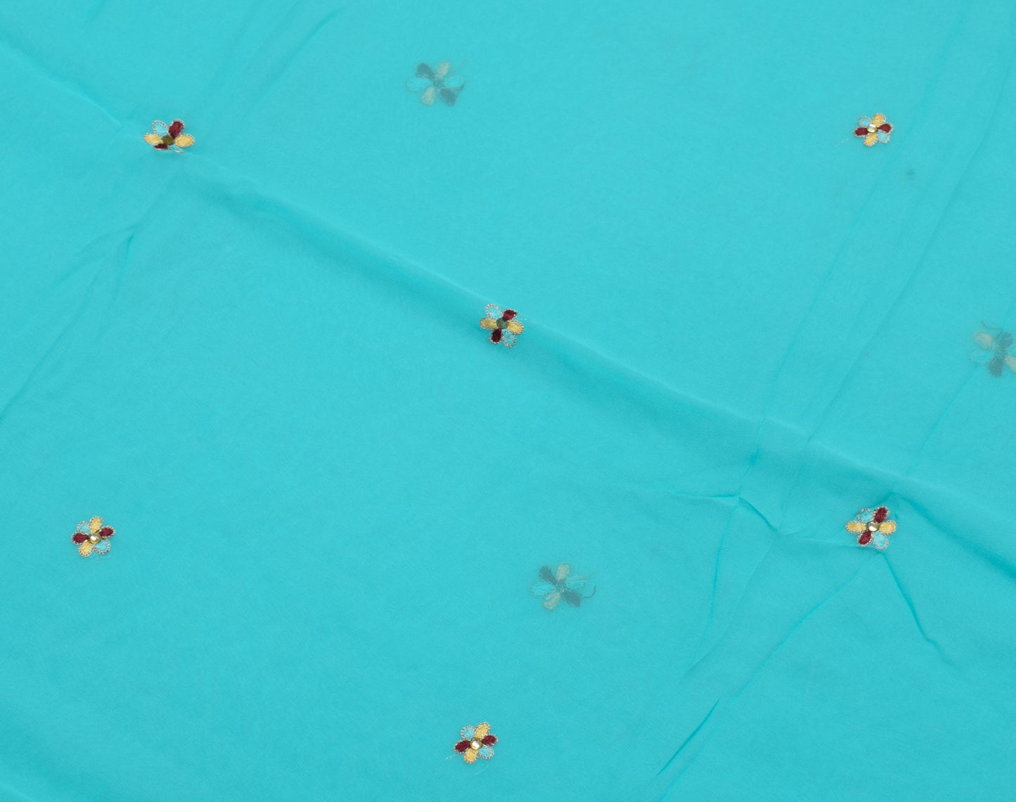 Sushila Vintage Aqua Blue Saree Pure Georgette Silk Embroidered Sari Fabric