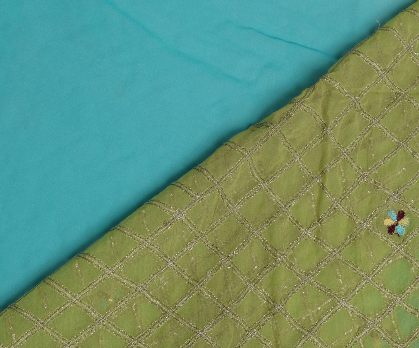 Sushila Vintage Aqua Blue Saree Pure Georgette Silk Embroidered Sari Fabric