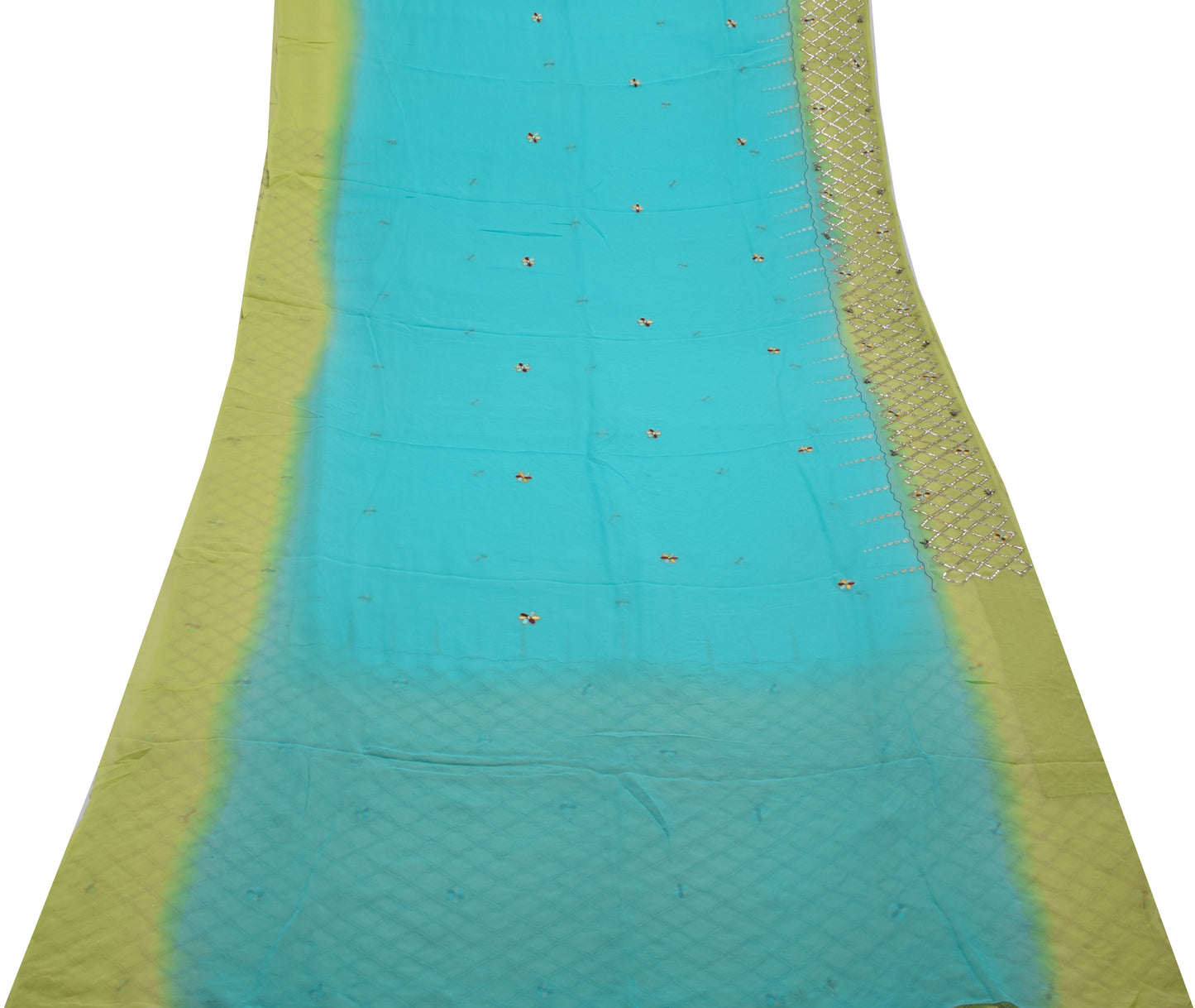 Sushila Vintage Aqua Blue Saree Pure Georgette Silk Embroidered Sari Fabric