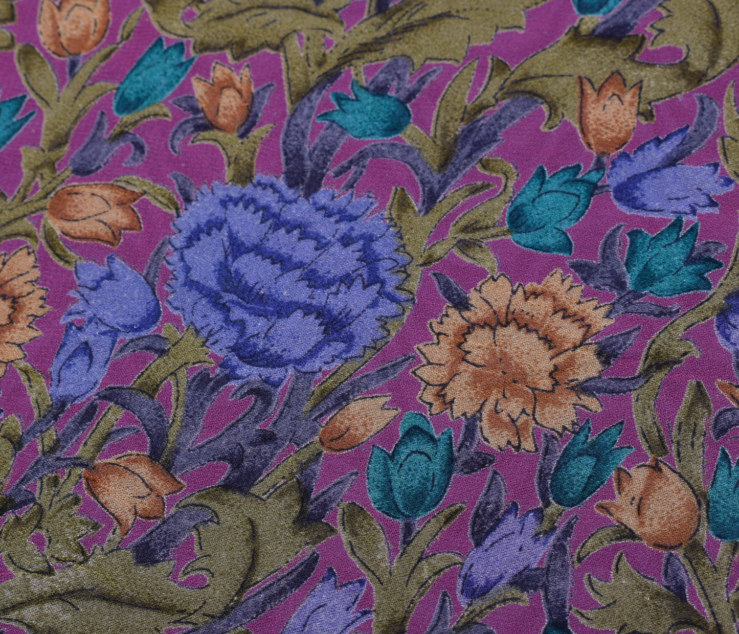Sushila Vintage Purple Saree 100% Pure Georgette Silk Printed Floral Sari Fabric