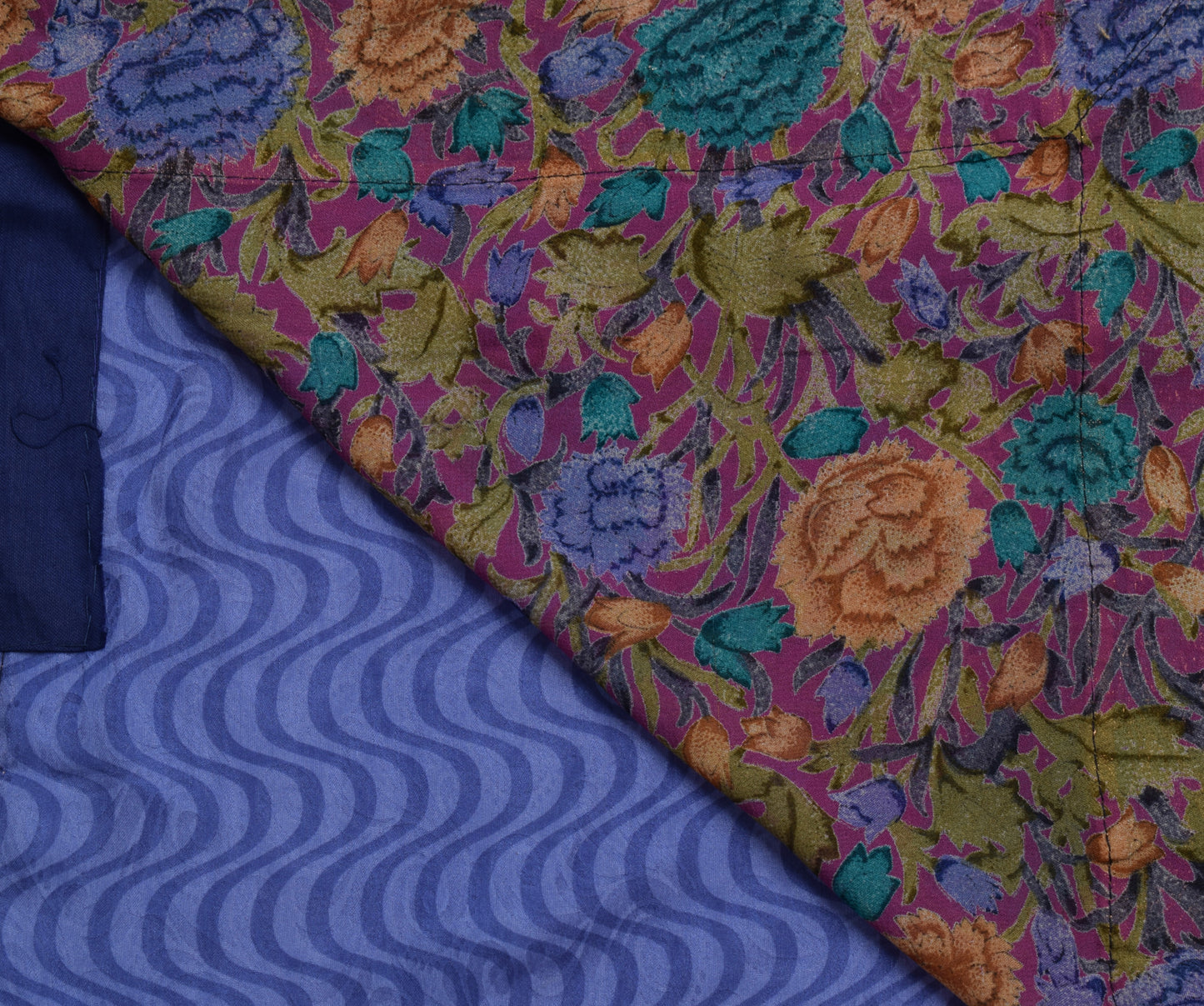 Sushila Vintage Purple Saree 100% Pure Georgette Silk Printed Floral Sari Fabric