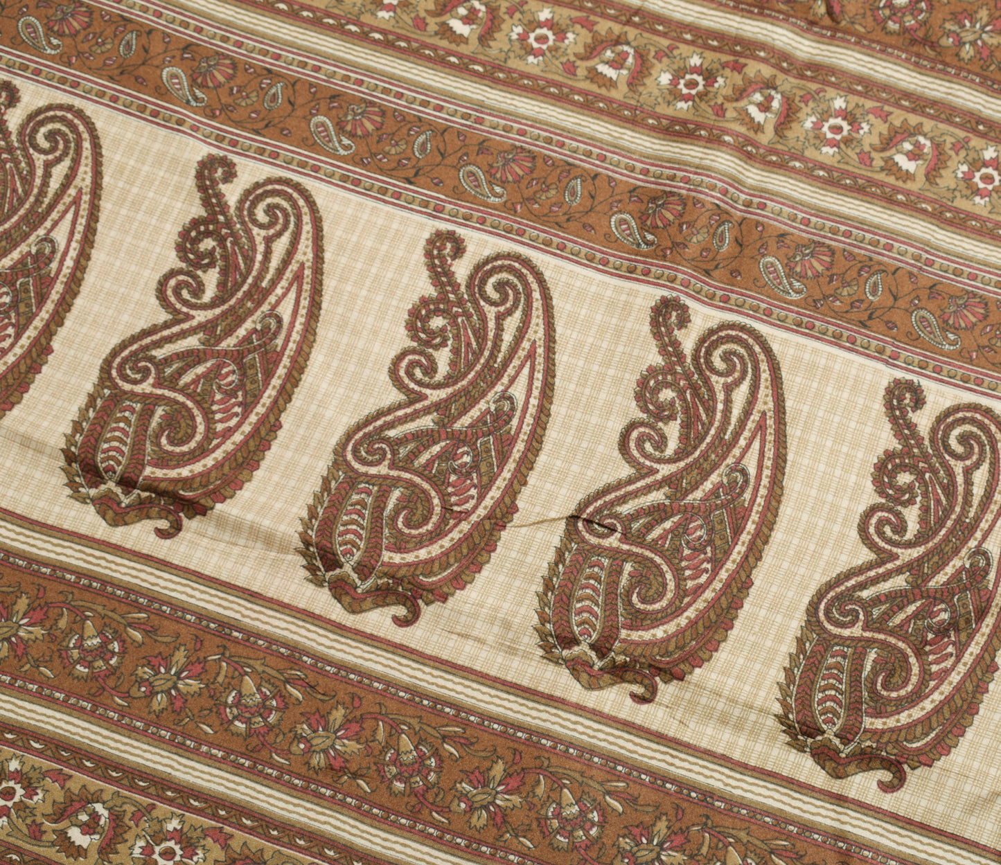 Sushila Vintage Cream Saree 100% Pure Silk Woven Floral Soft Sari Craft Fabric