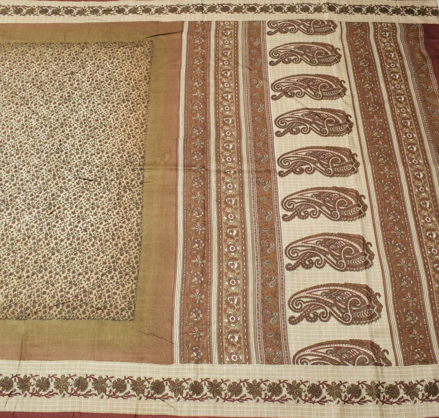 Sushila Vintage Cream Saree 100% Pure Silk Woven Floral Soft Sari Craft Fabric