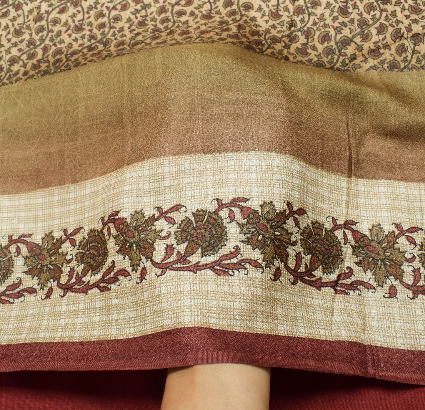Sushila Vintage Cream Saree 100% Pure Silk Woven Floral Soft Sari Craft Fabric