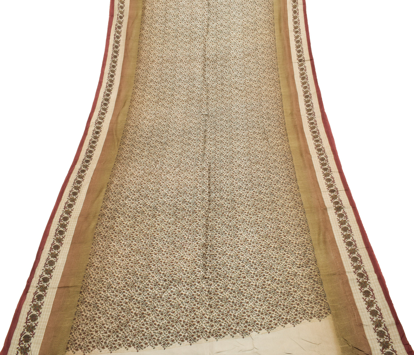 Sushila Vintage Cream Saree 100% Pure Silk Woven Floral Soft Sari Craft Fabric
