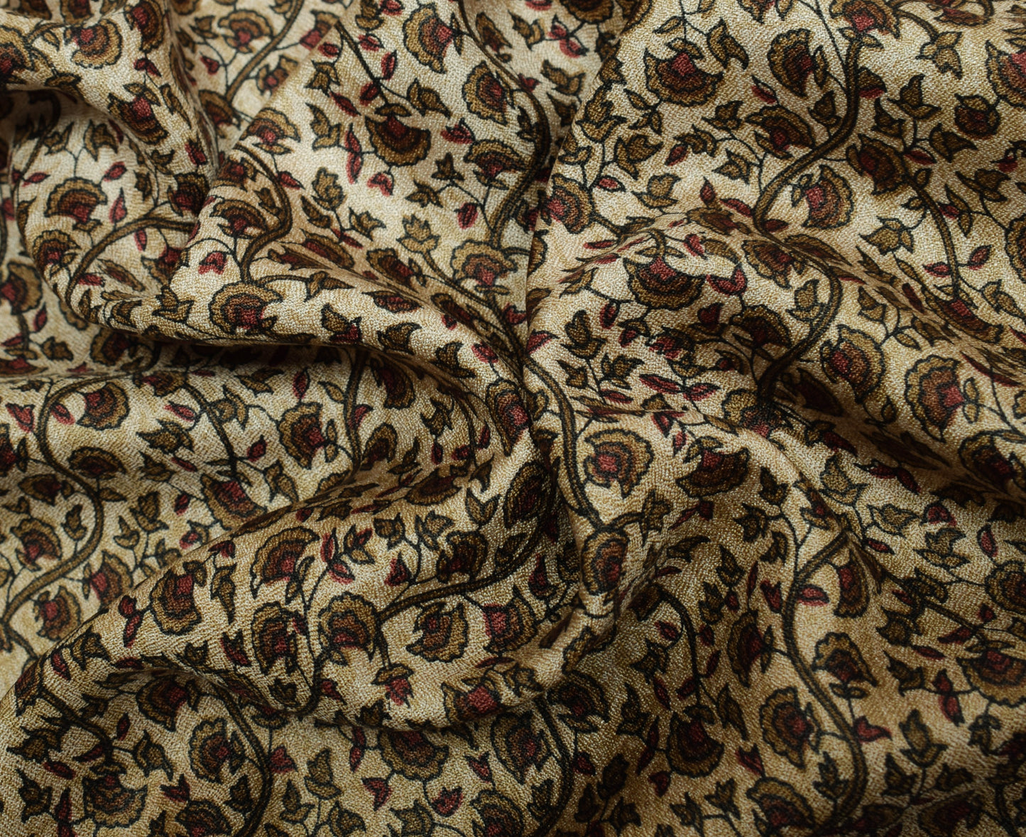 Sushila Vintage Cream Saree 100% Pure Silk Woven Floral Soft Sari Craft Fabric