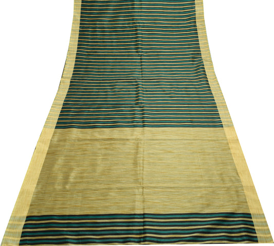 Sushila Vintage Black Indian Saree Art Silk Woven Stripes Sari 5 YD Craft Fabric
