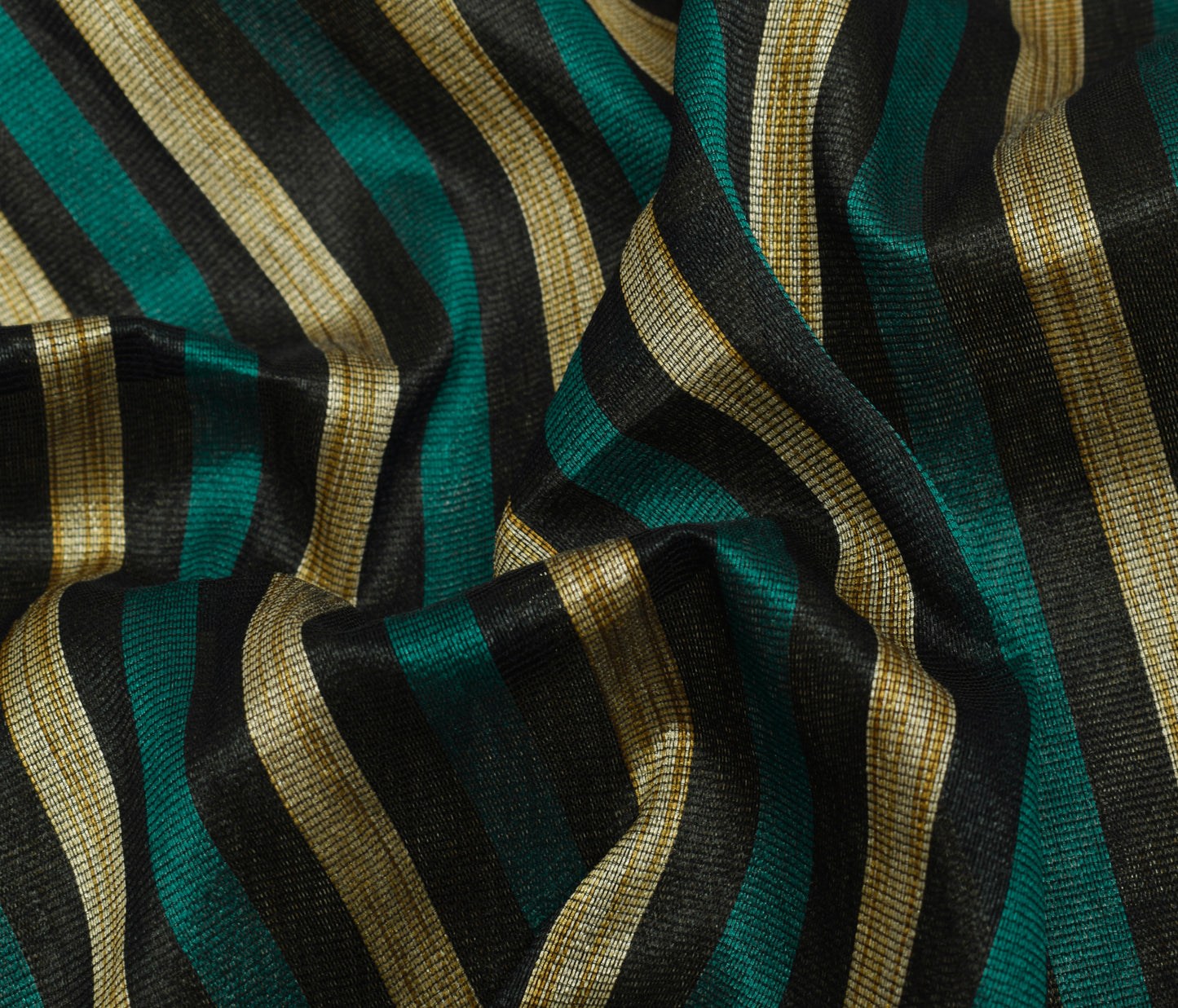 Sushila Vintage Black Indian Saree Art Silk Woven Stripes Sari 5 YD Craft Fabric