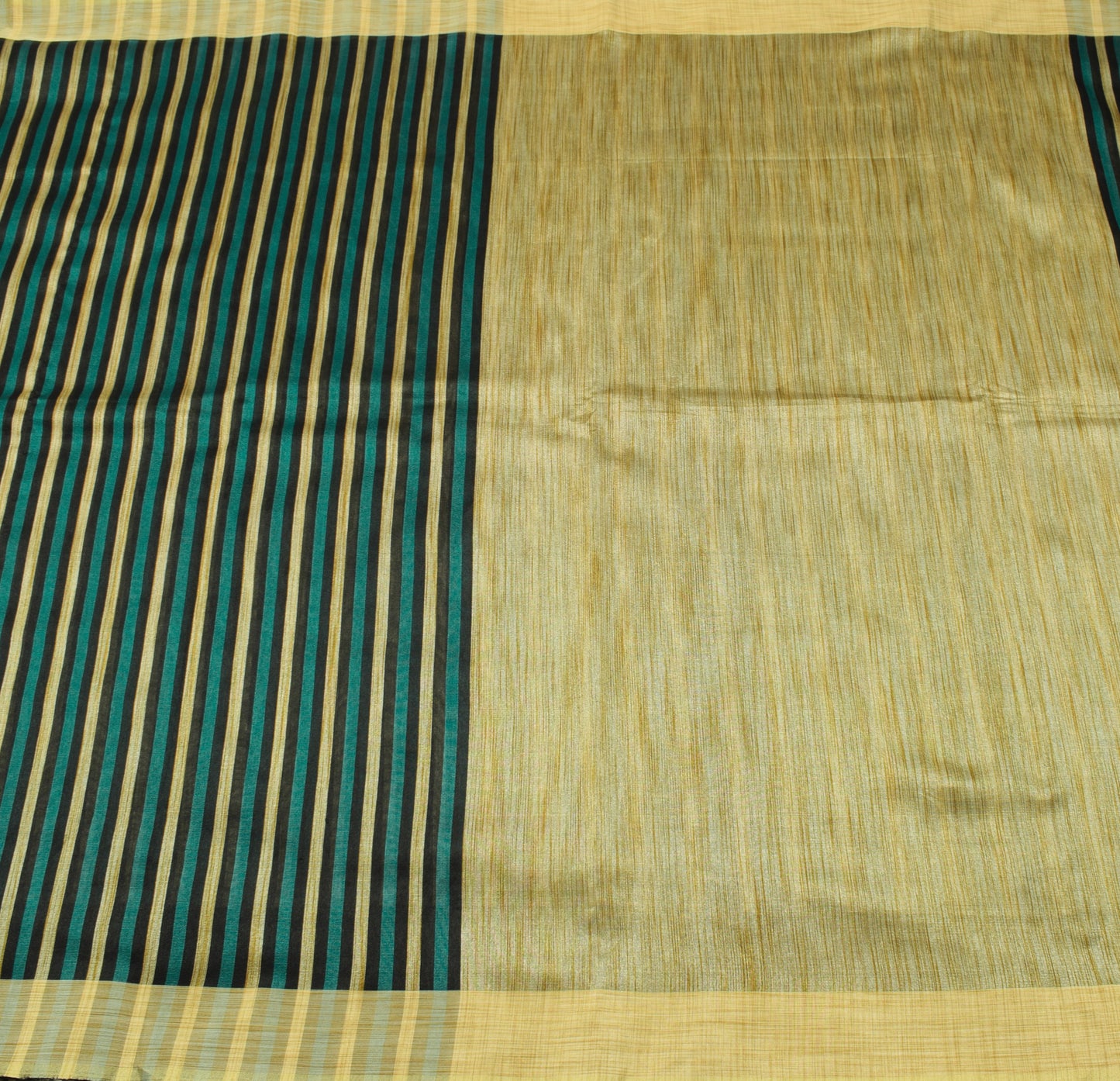 Sushila Vintage Black Indian Saree Art Silk Woven Stripes Sari 5 YD Craft Fabric