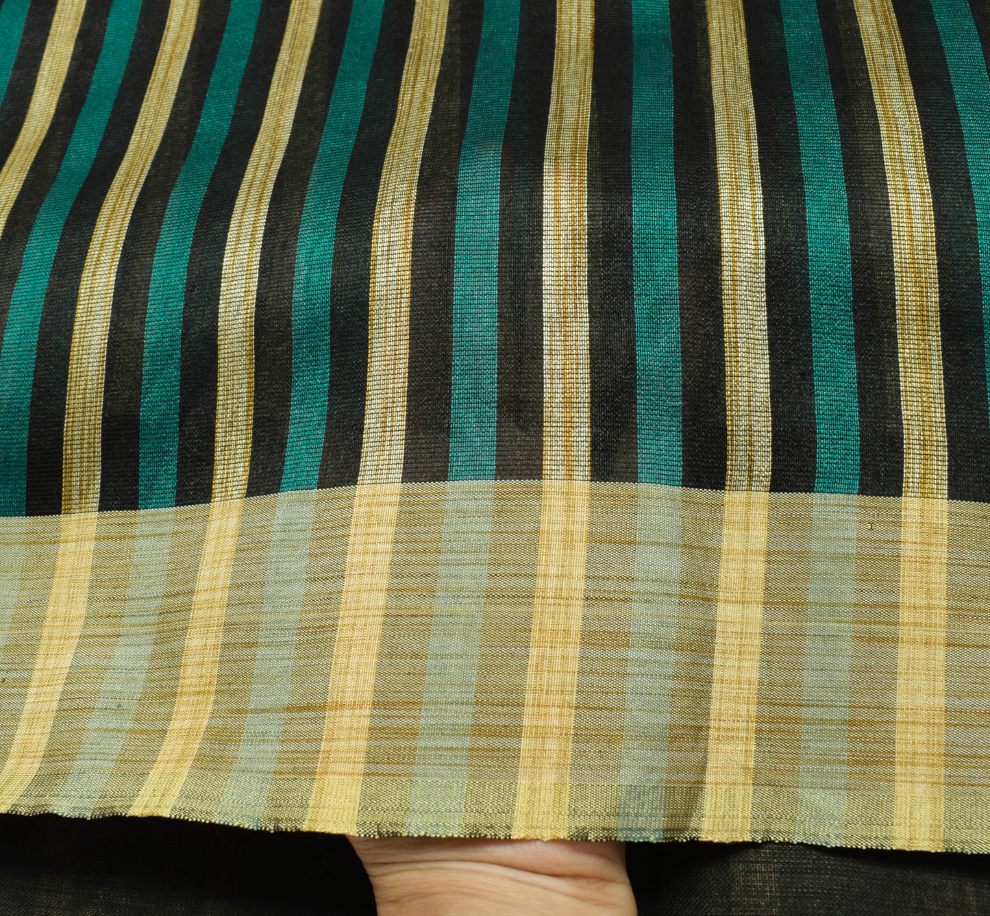 Sushila Vintage Black Indian Saree Art Silk Woven Stripes Sari 5 YD Craft Fabric