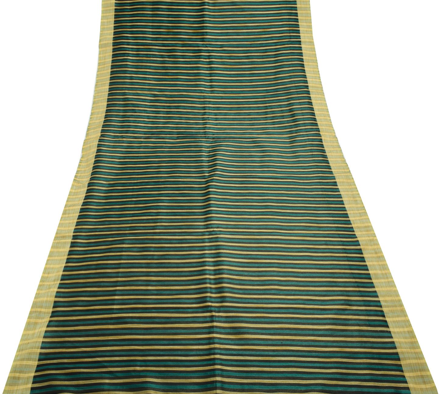 Sushila Vintage Black Indian Saree Art Silk Woven Stripes Sari 5 YD Craft Fabric
