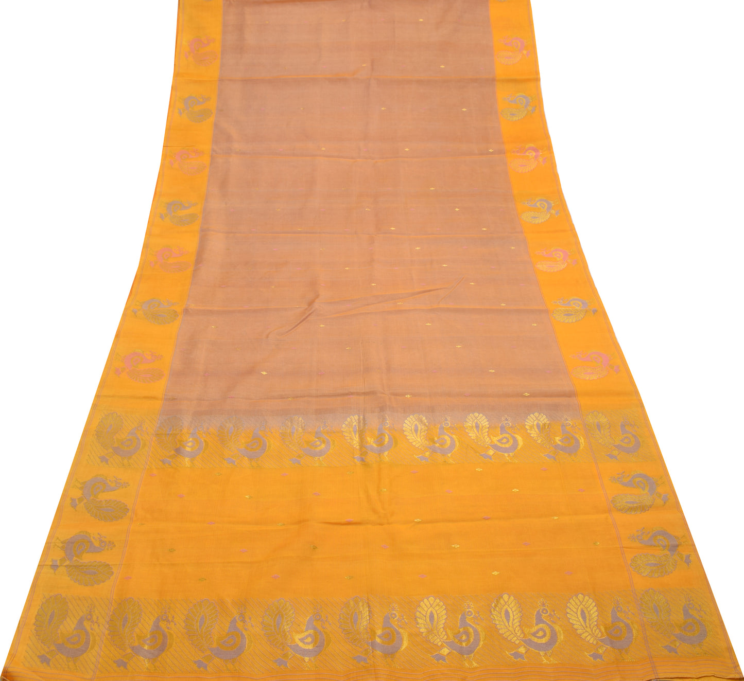 Sushila Vintage Brown Saree 100% Pure Silk Woven Floral 5 YD Sari Craft Fabric