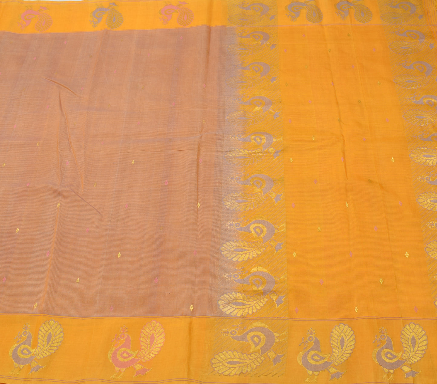 Sushila Vintage Brown Saree 100% Pure Silk Woven Floral 5 YD Sari Craft Fabric
