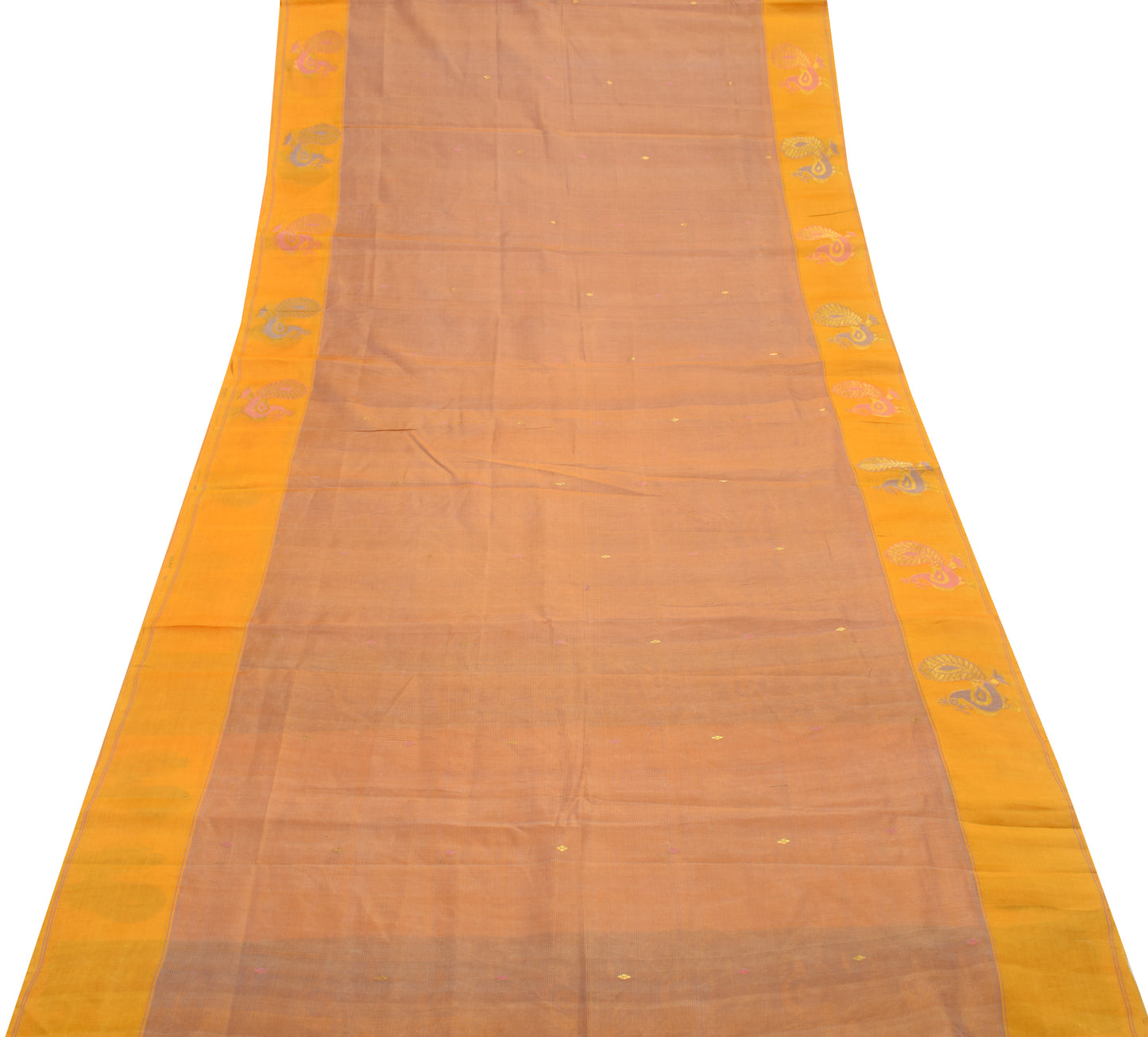 Sushila Vintage Brown Saree 100% Pure Silk Woven Floral 5 YD Sari Craft Fabric