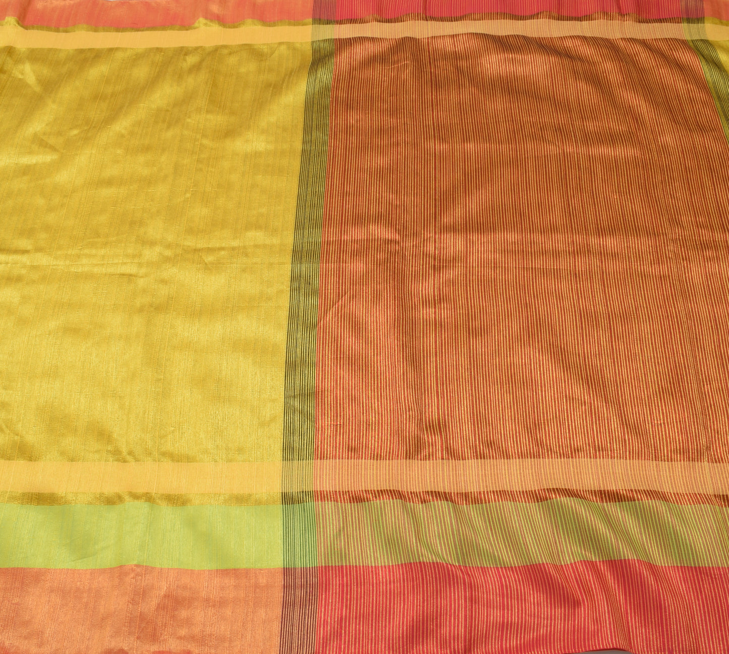 Sushila Vintage Yellow Indian Saree Art Silk Woven Stripes Sari 5YD Craft Fabric