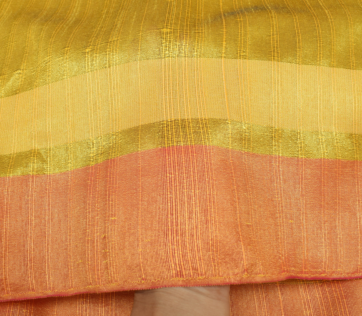 Sushila Vintage Yellow Indian Saree Art Silk Woven Stripes Sari 5YD Craft Fabric