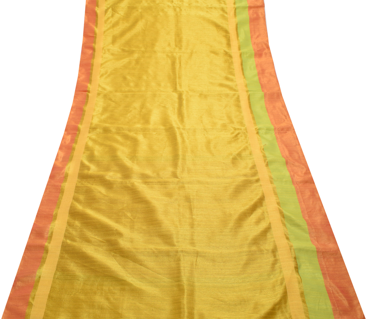 Sushila Vintage Yellow Indian Saree Art Silk Woven Stripes Sari 5YD Craft Fabric
