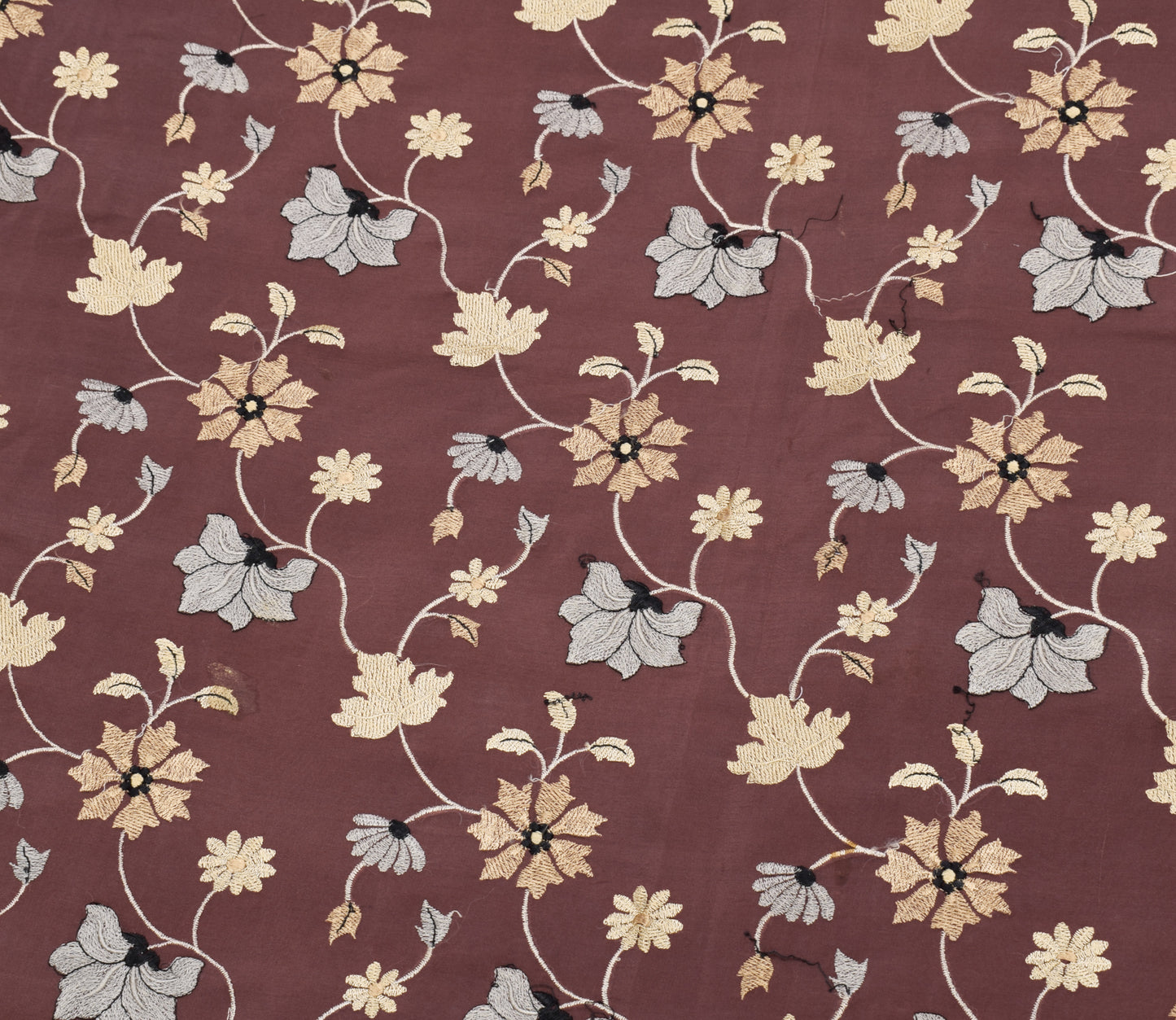 Sushila Vintage Maroon Saree 100% Pure Silk Embroidered Floral Sari Craft Fabric