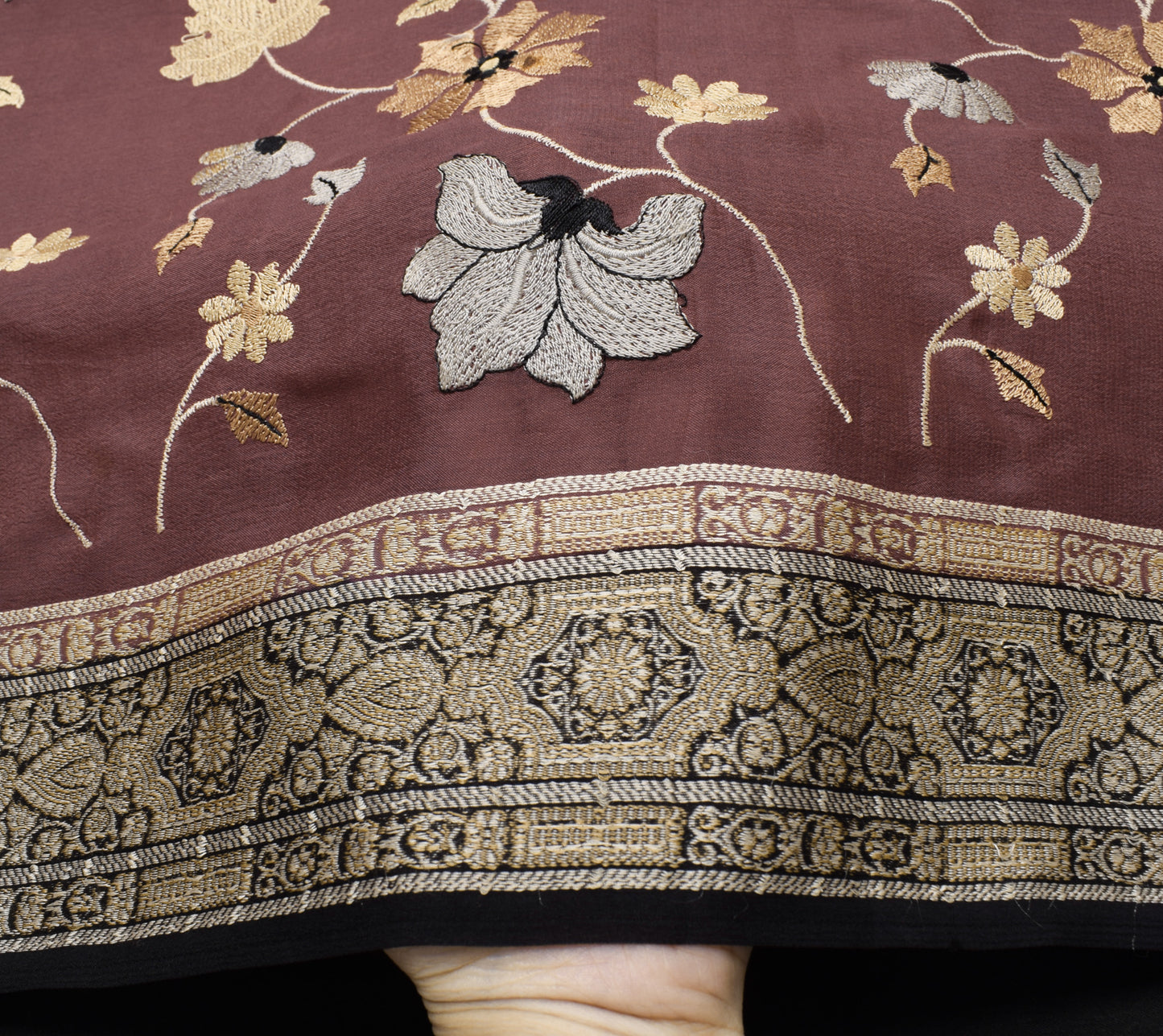 Sushila Vintage Maroon Saree 100% Pure Silk Embroidered Floral Sari Craft Fabric