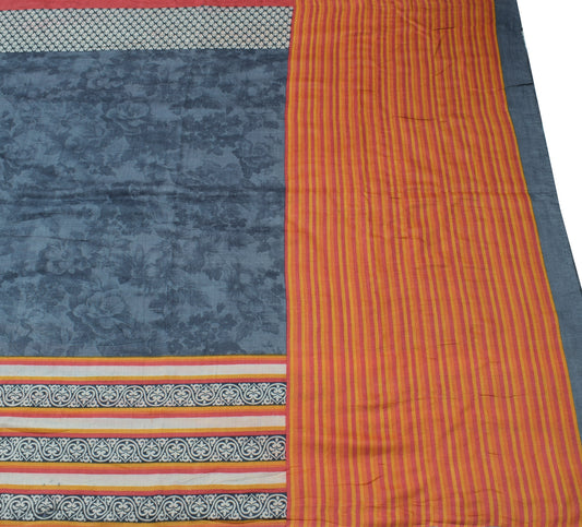 Sushila Vintage Gray Branded Saree 100% Pure Silk Woven Floral Sari Craft Fabric