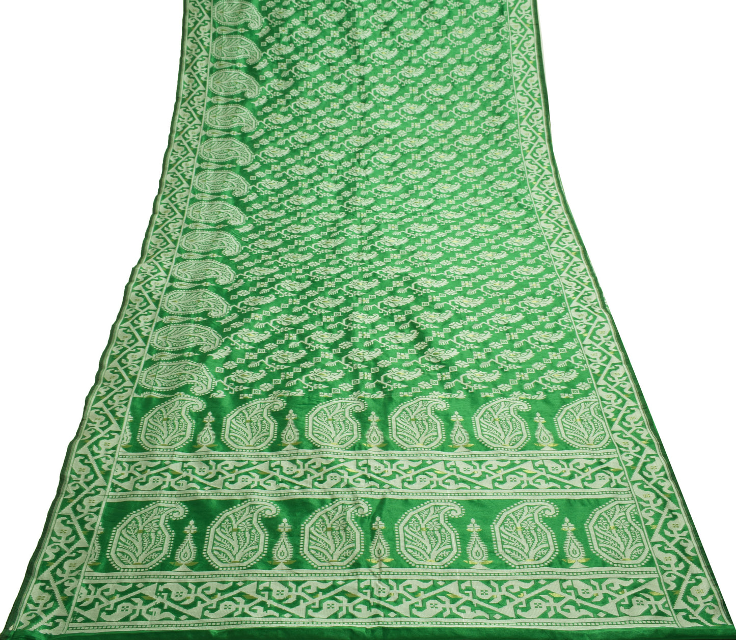 Sushila Vintage Green Saree Art Silk All Over Woven Paisley Sari Craft Fabric