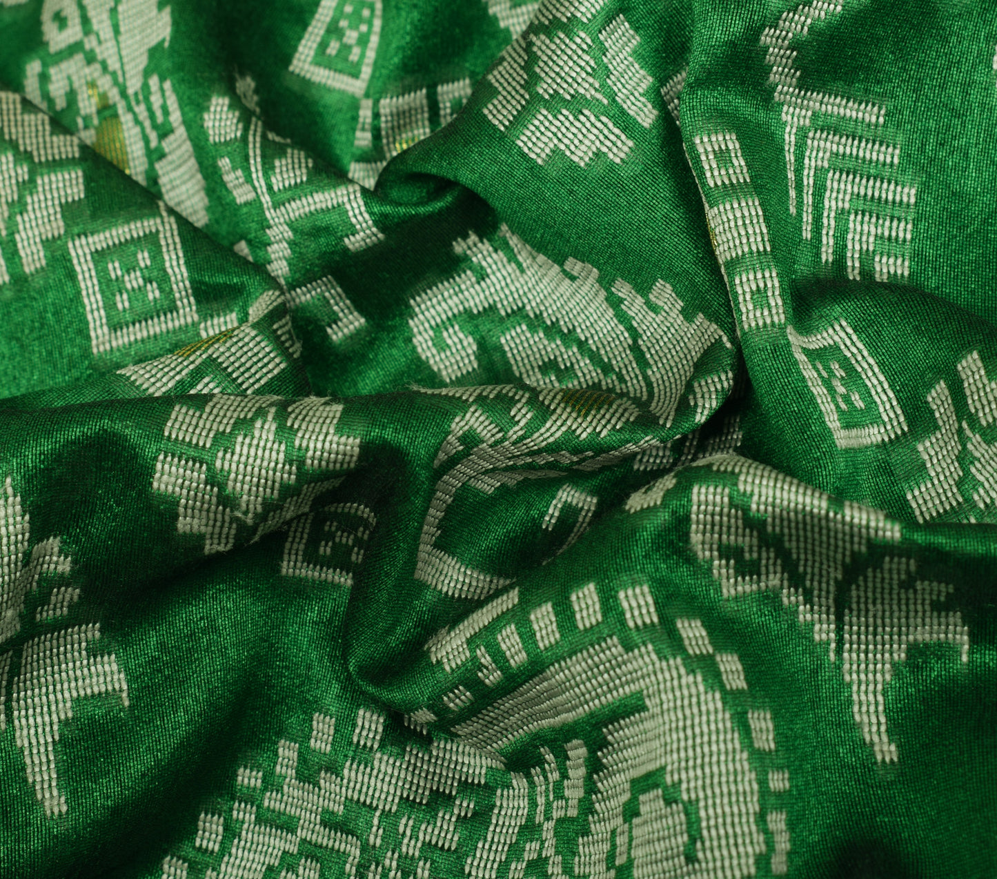 Sushila Vintage Green Saree Art Silk All Over Woven Paisley Sari Craft Fabric