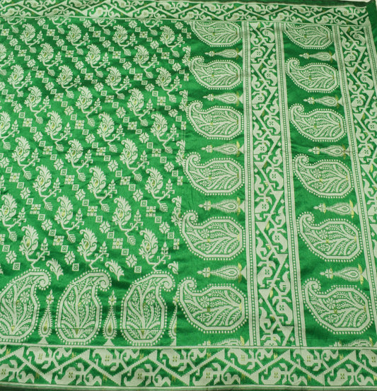 Sushila Vintage Green Saree Art Silk All Over Woven Paisley Sari Craft Fabric