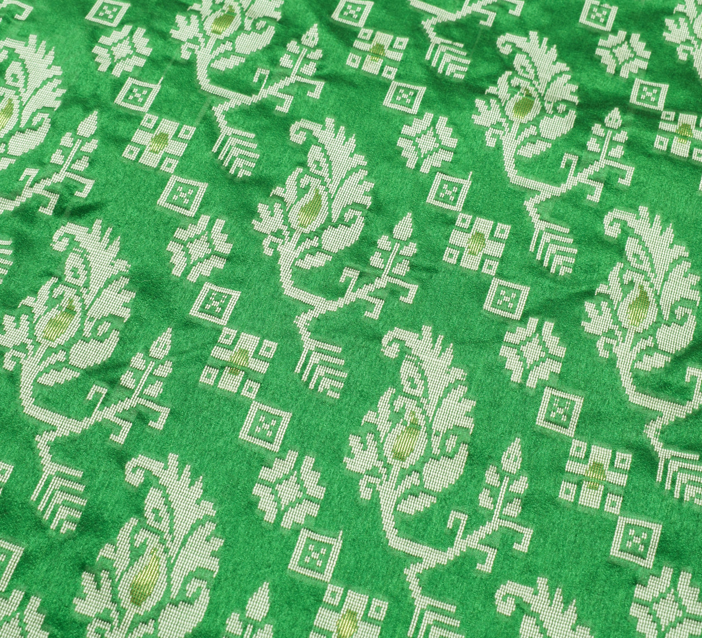 Sushila Vintage Green Saree Art Silk All Over Woven Paisley Sari Craft Fabric