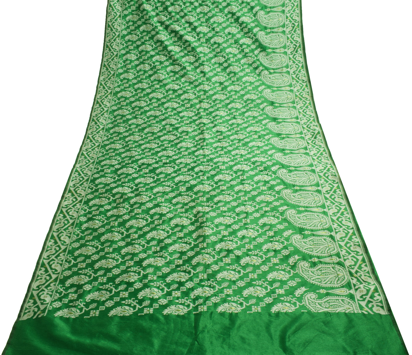 Sushila Vintage Green Saree Art Silk All Over Woven Paisley Sari Craft Fabric