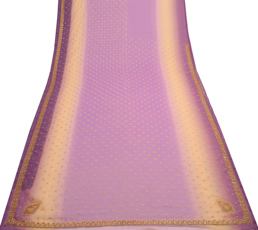 Sushila Vintage Lavender Saree Art Georgette Silk Embroidered Sari Craft Fabric