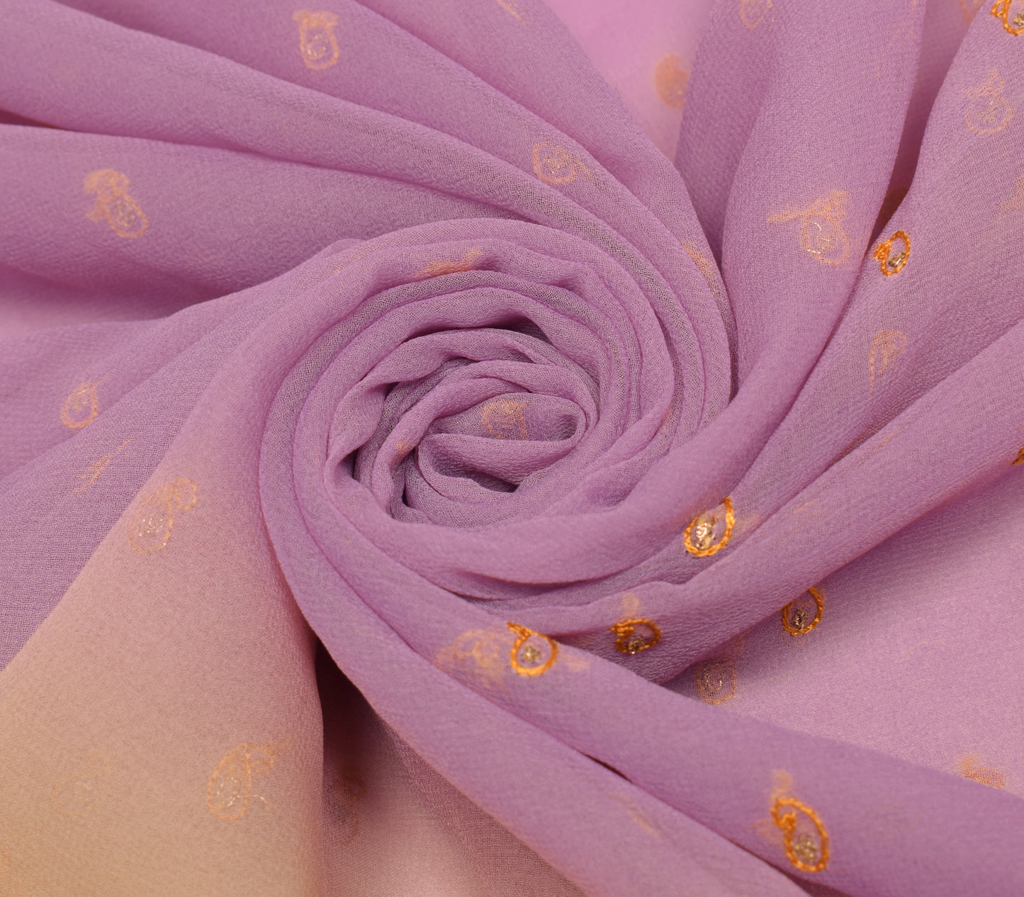 Sushila Vintage Lavender Saree Art Georgette Silk Embroidered Sari Craft Fabric
