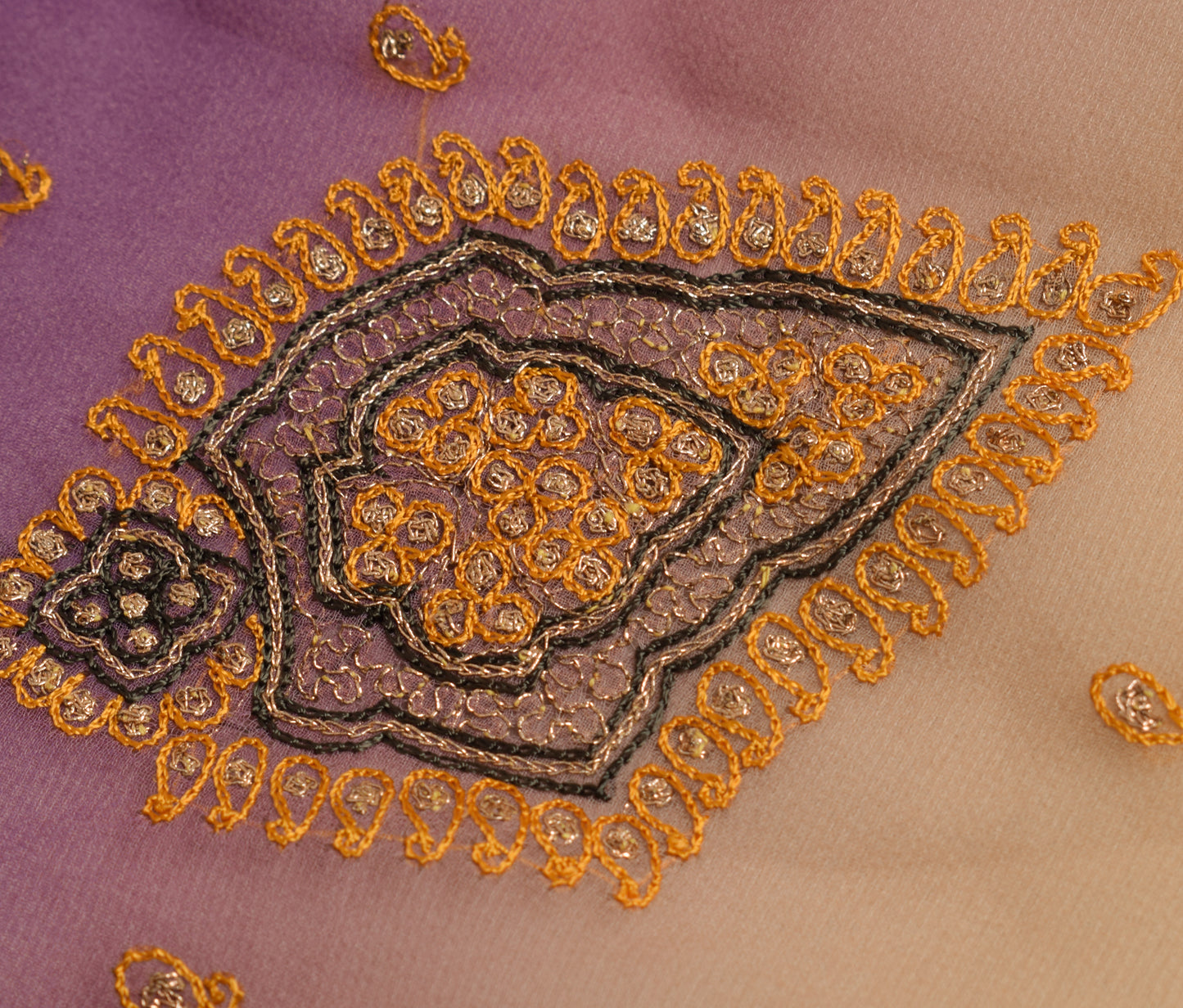 Sushila Vintage Lavender Saree Art Georgette Silk Embroidered Sari Craft Fabric