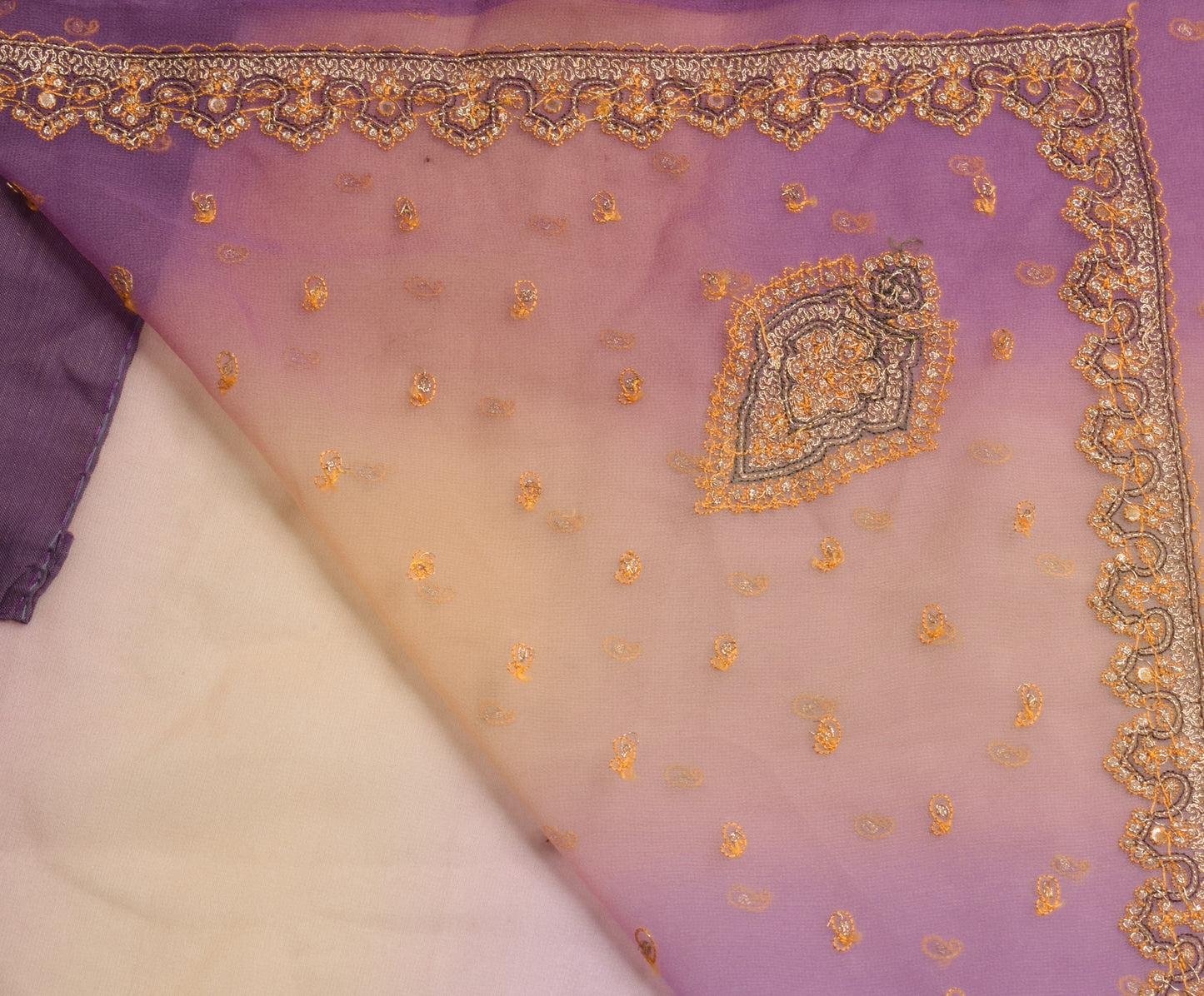 Sushila Vintage Lavender Saree Art Georgette Silk Embroidered Sari Craft Fabric