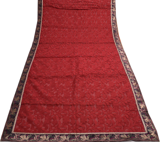 Sushila Vintage Maroon Indian Saree Art Silk Floral Patch Work Sari Craft Fabric