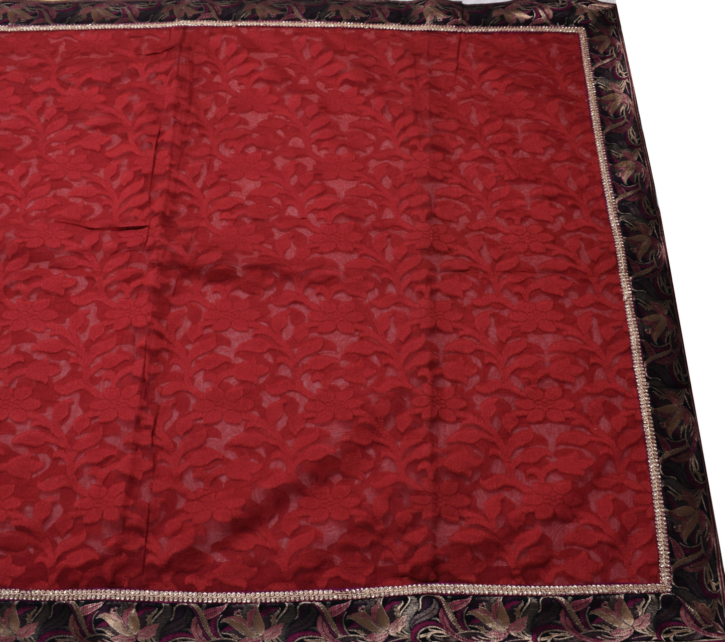 Sushila Vintage Maroon Indian Saree Art Silk Floral Patch Work Sari Craft Fabric