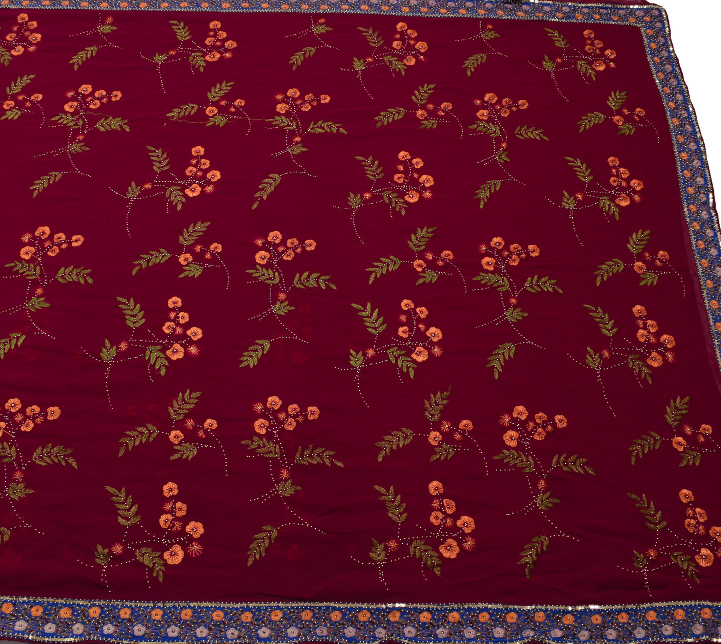 Sushila Vintage Maroon Saree 100% Pure Georgette Silk Hand Beaded Sari Fabric