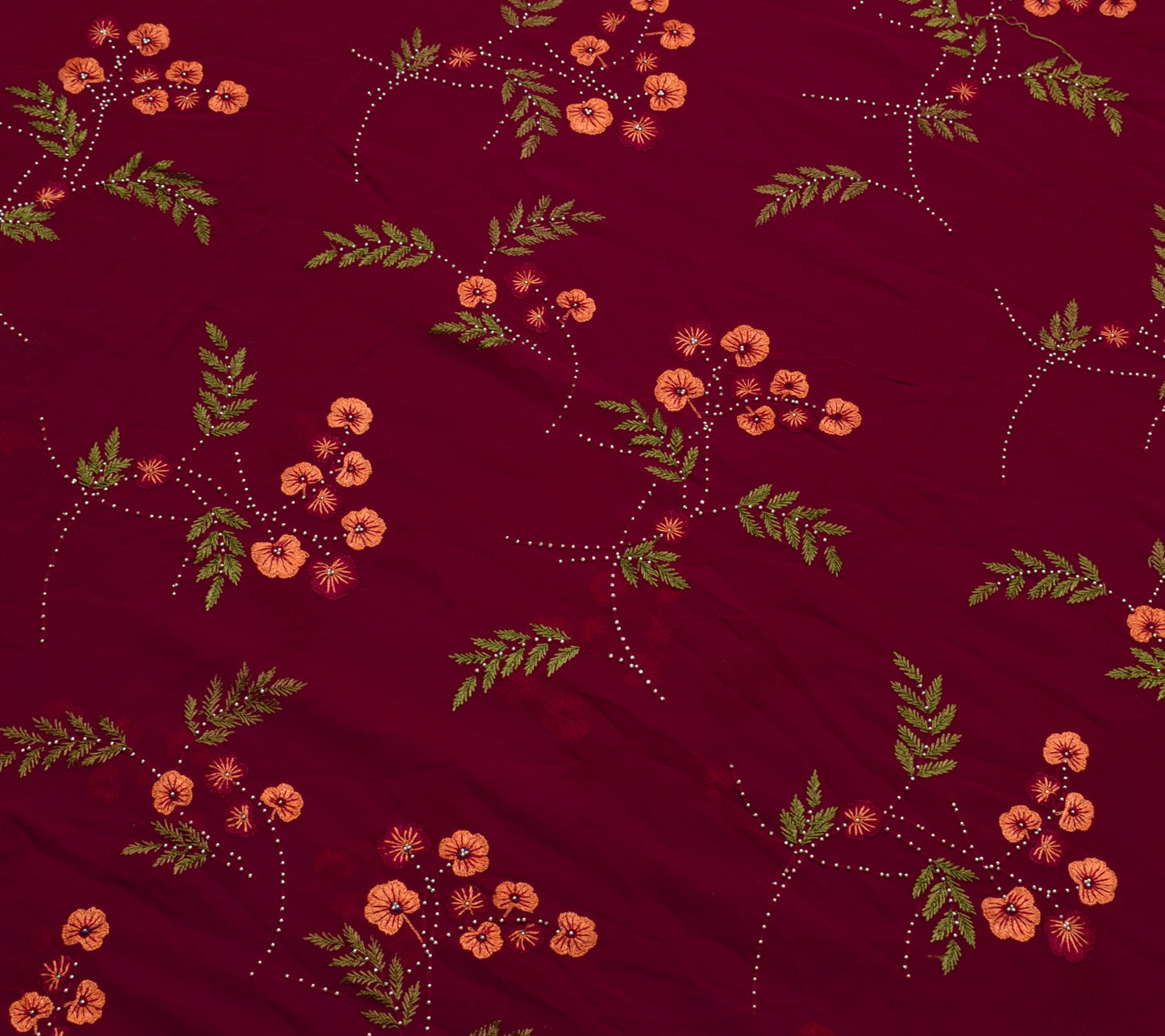 Sushila Vintage Maroon Saree 100% Pure Georgette Silk Hand Beaded Sari Fabric