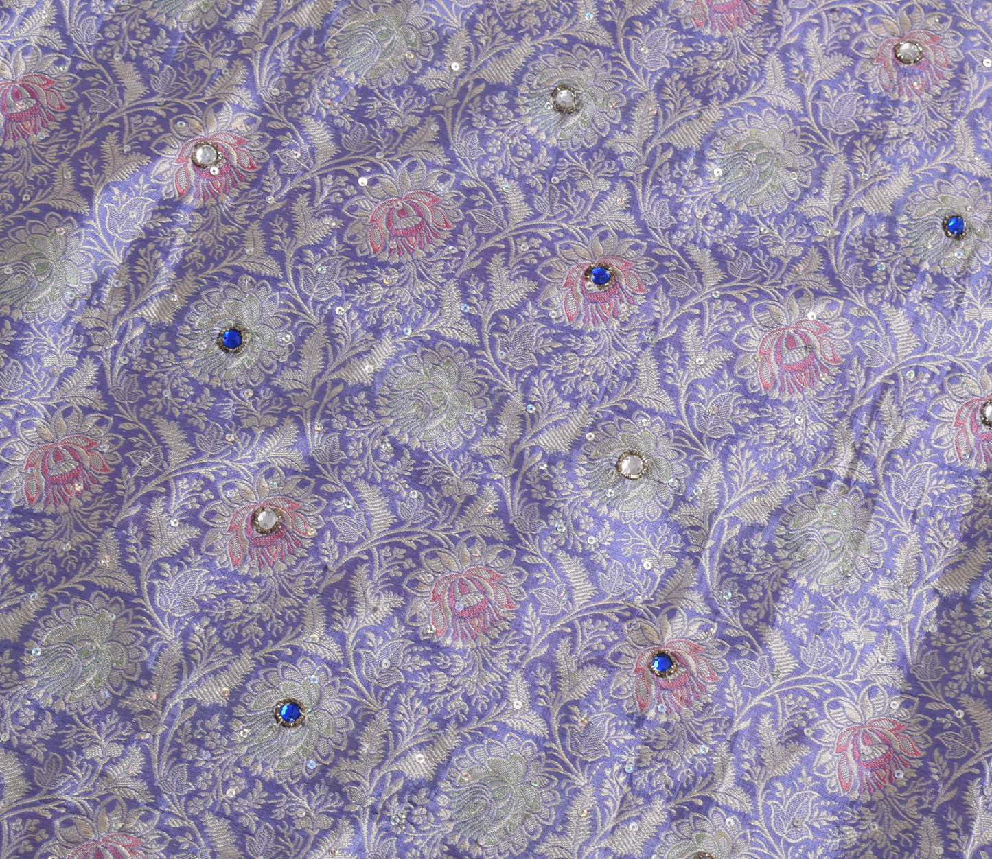 Sushila Vintage Blue Saree Art Silk Hand Beaded Floral Sari Craft Fabric
