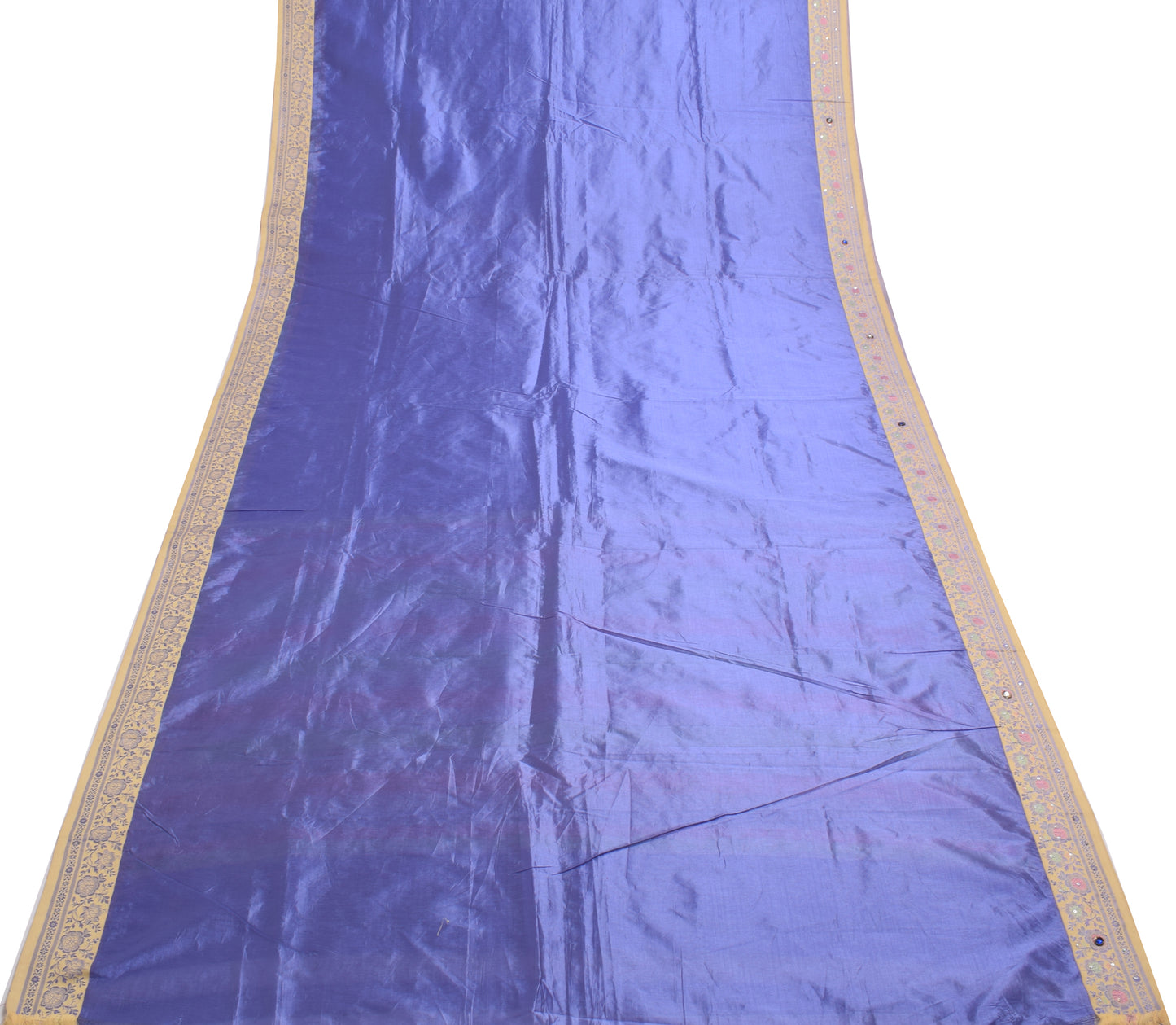 Sushila Vintage Blue Saree Art Silk Hand Beaded Floral Sari Craft Fabric